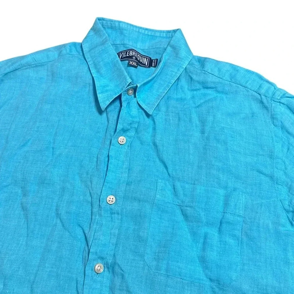 Vilebrequin  Linen Baby Blue Short Sleeve Button Up Shirt Mens 2XL - Picture 3 of 9